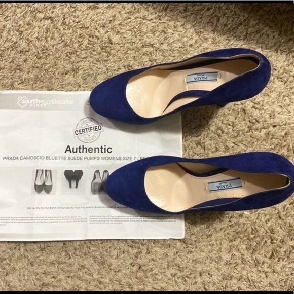 Prada Camoscio Bluette Blue Suede Platform Pumps 37.5 - Picture 11 of 11